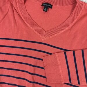 Talbots Coral V Neck Shirt Women's Large Stripe Long Sleeve Knit Cotton Blend